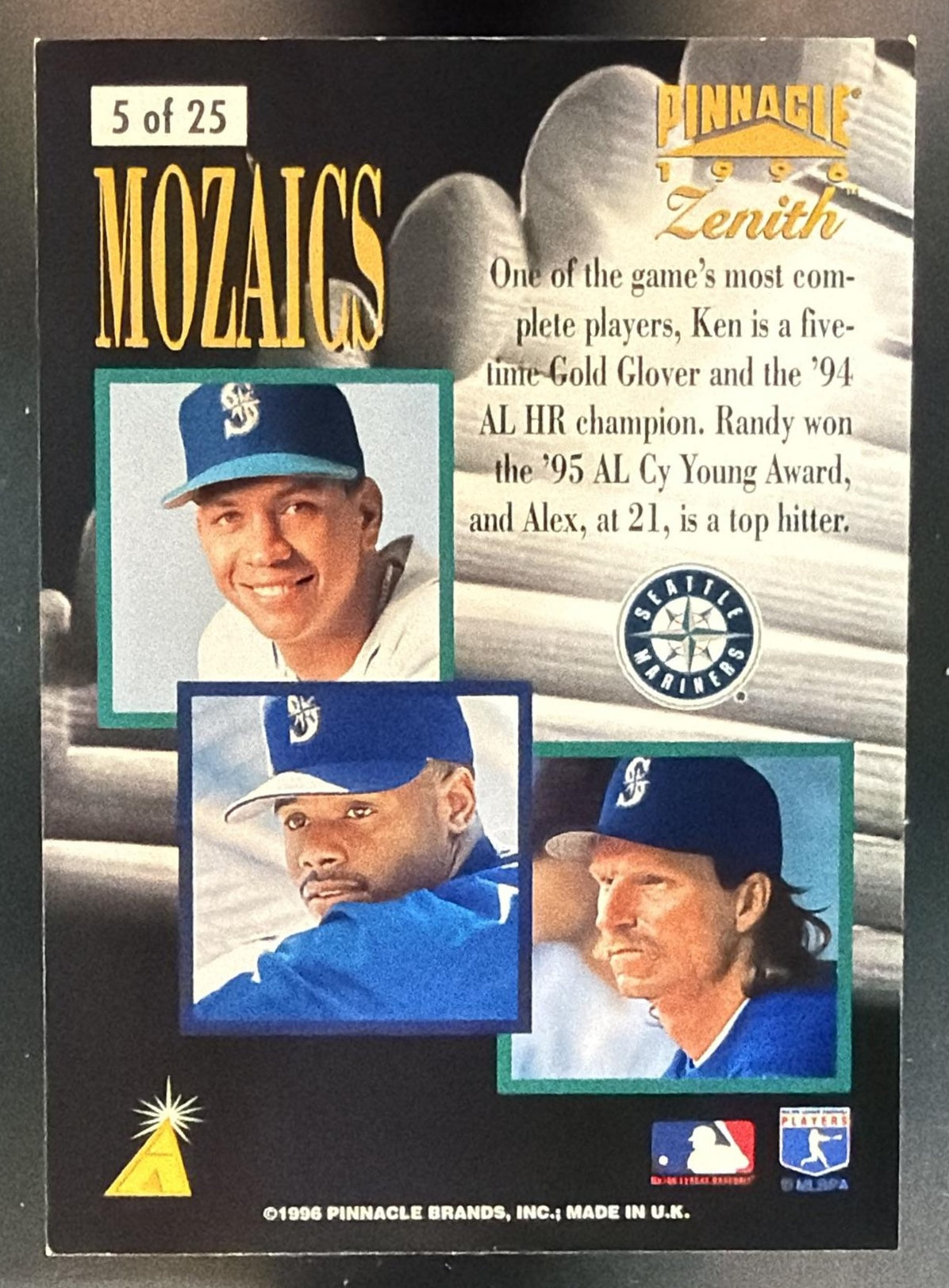 1996 Pinnacle Zenith Alex Rodriguez Ken Griffey Jr. Randy Johnson #5 Mozaics — back