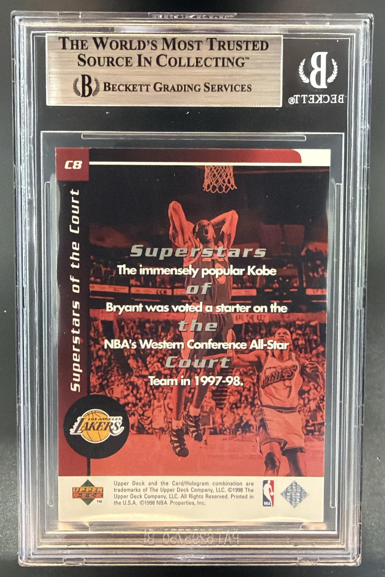 1998-99 Upper Deck Ovation Kobe Bryant #C8 Superstars of the Court Lakers BGS 8 — back