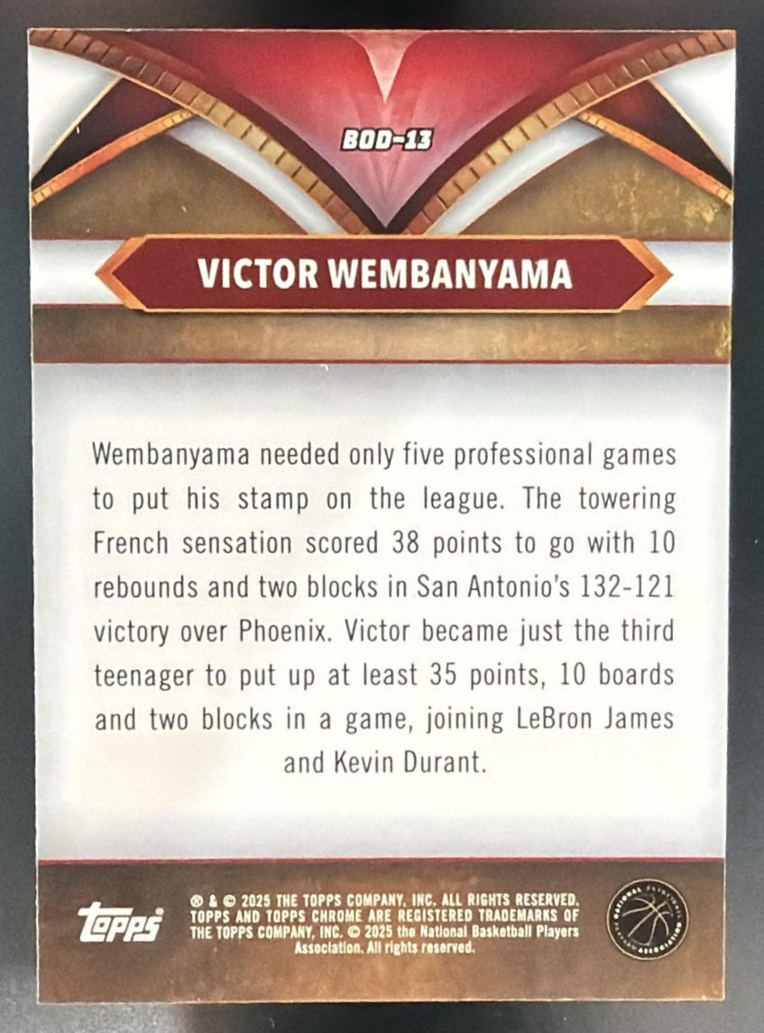 2024-25 Topps Chrome Victor Wembanyama #BOD-13 Ball of Duty Pink Refractor Spurs — back