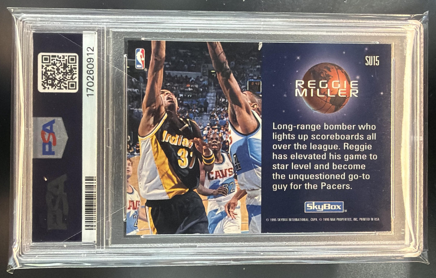 1994-95 Skybox Premium Reggie Miller #SU15 Slammin' Universe Pacers PSA 7 — back