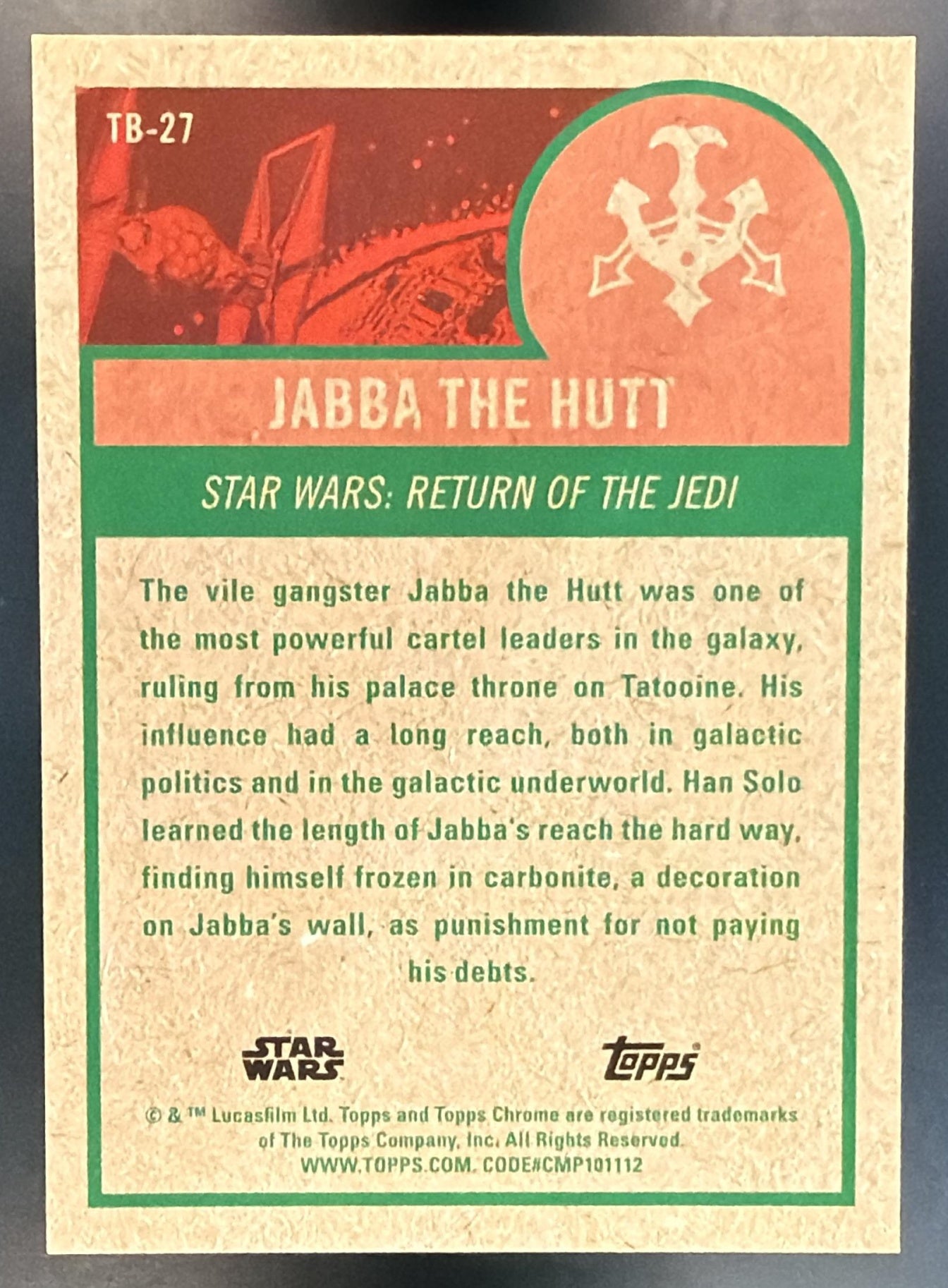 2025 Topps Chrome Star Wars Jabba The Hutt #TB-27 1975 Tribute 40/75 — back