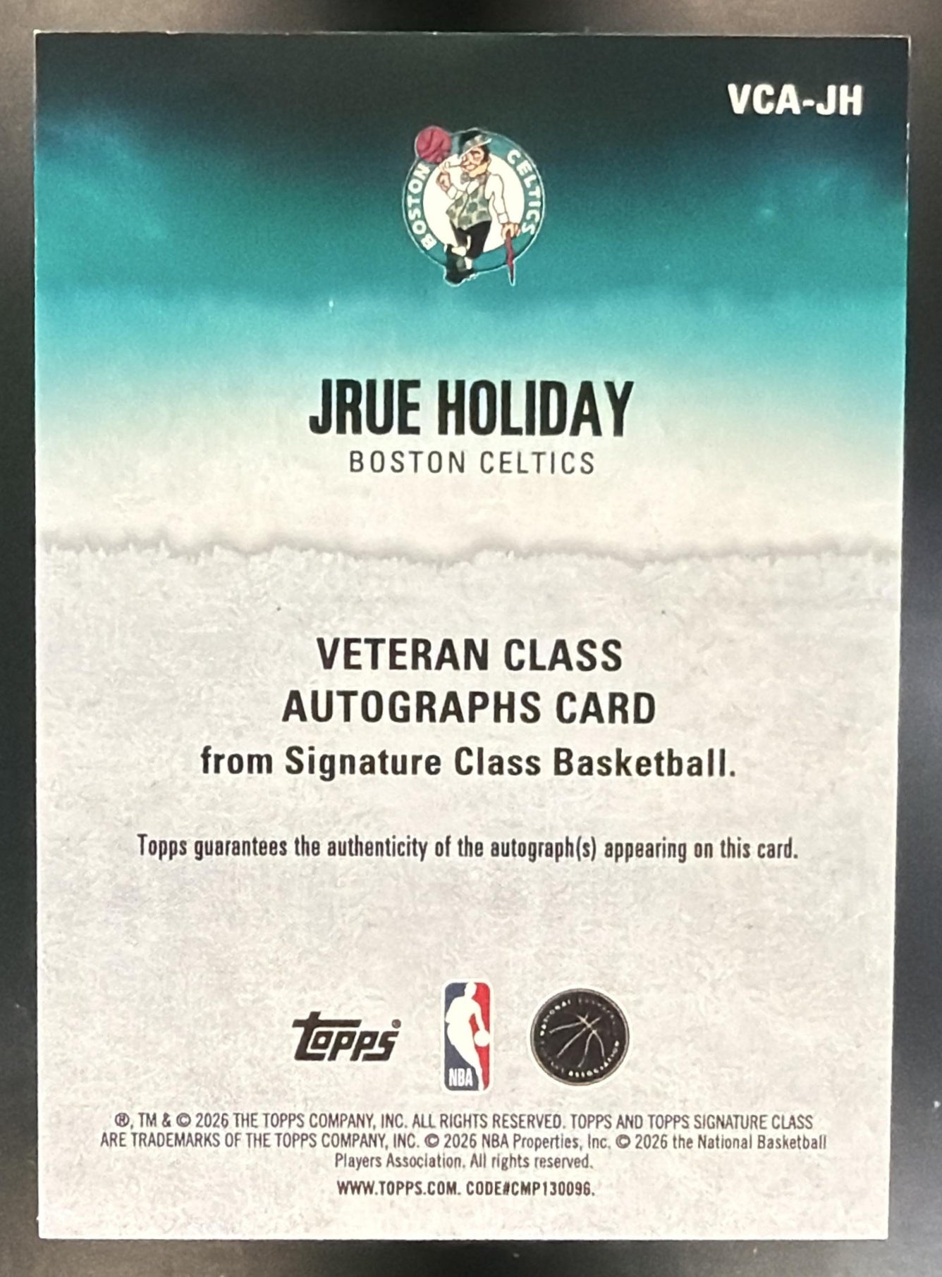 2025-26 Topps Signature Class Jrue Holiday #VCA-JH Veteran Auto Celtics — back