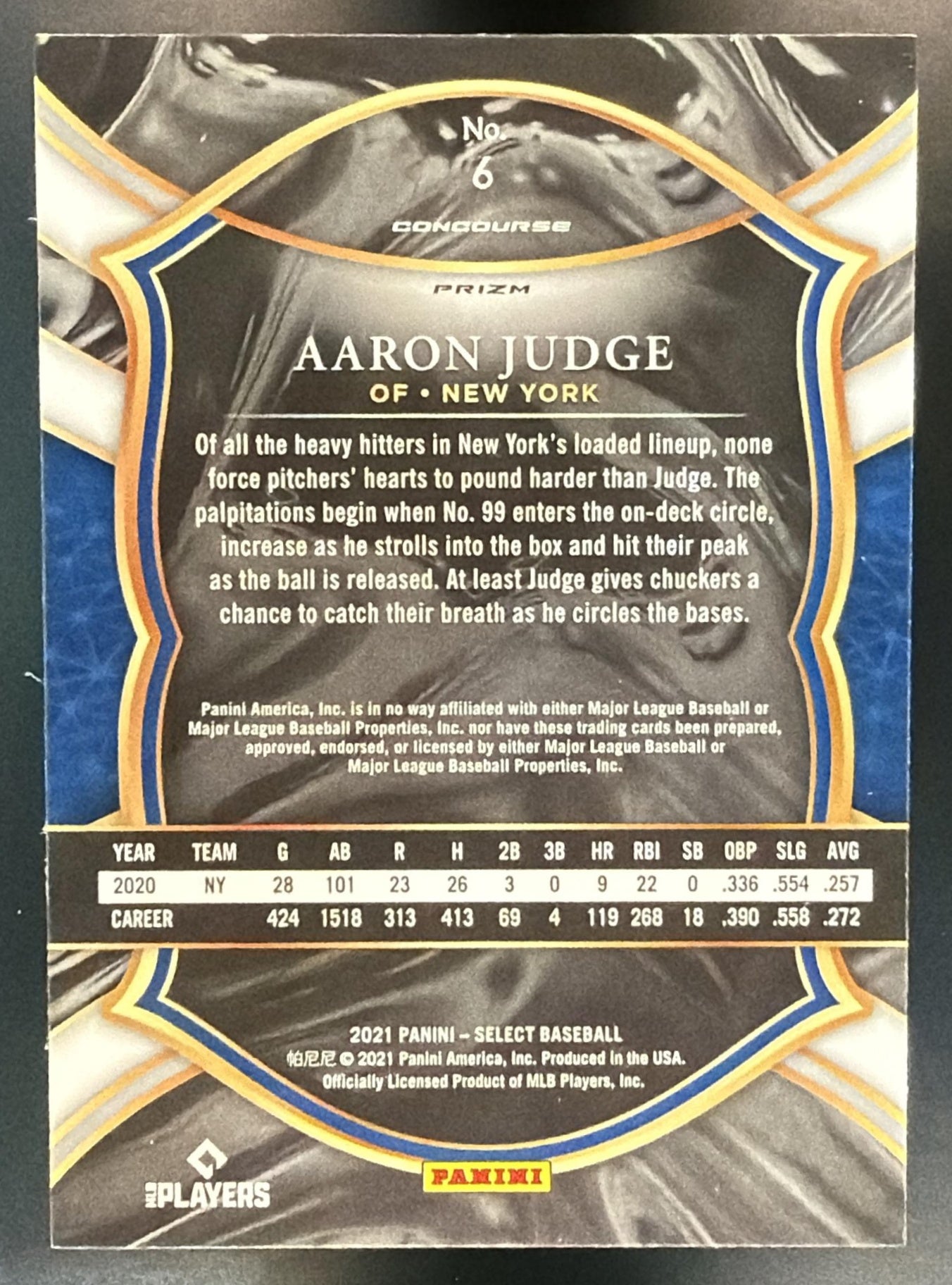 2022 Panini Select Aaron Judge #134 Scope Premier Level Yankees — back