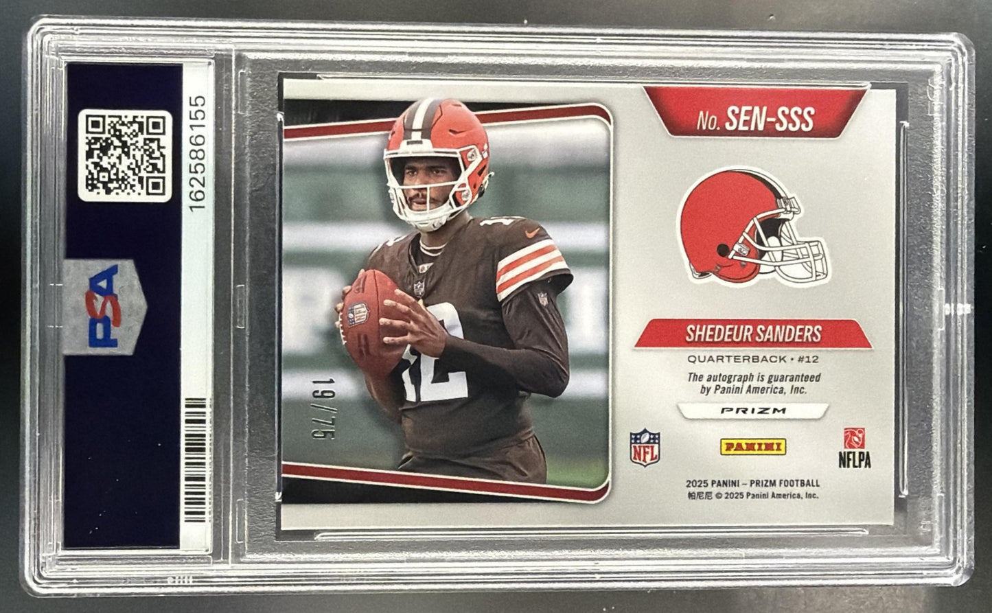 2025 Prizm Shedeur Sanders Sensational Signatures Green Scope /75 RC Auto PSA 10 — back