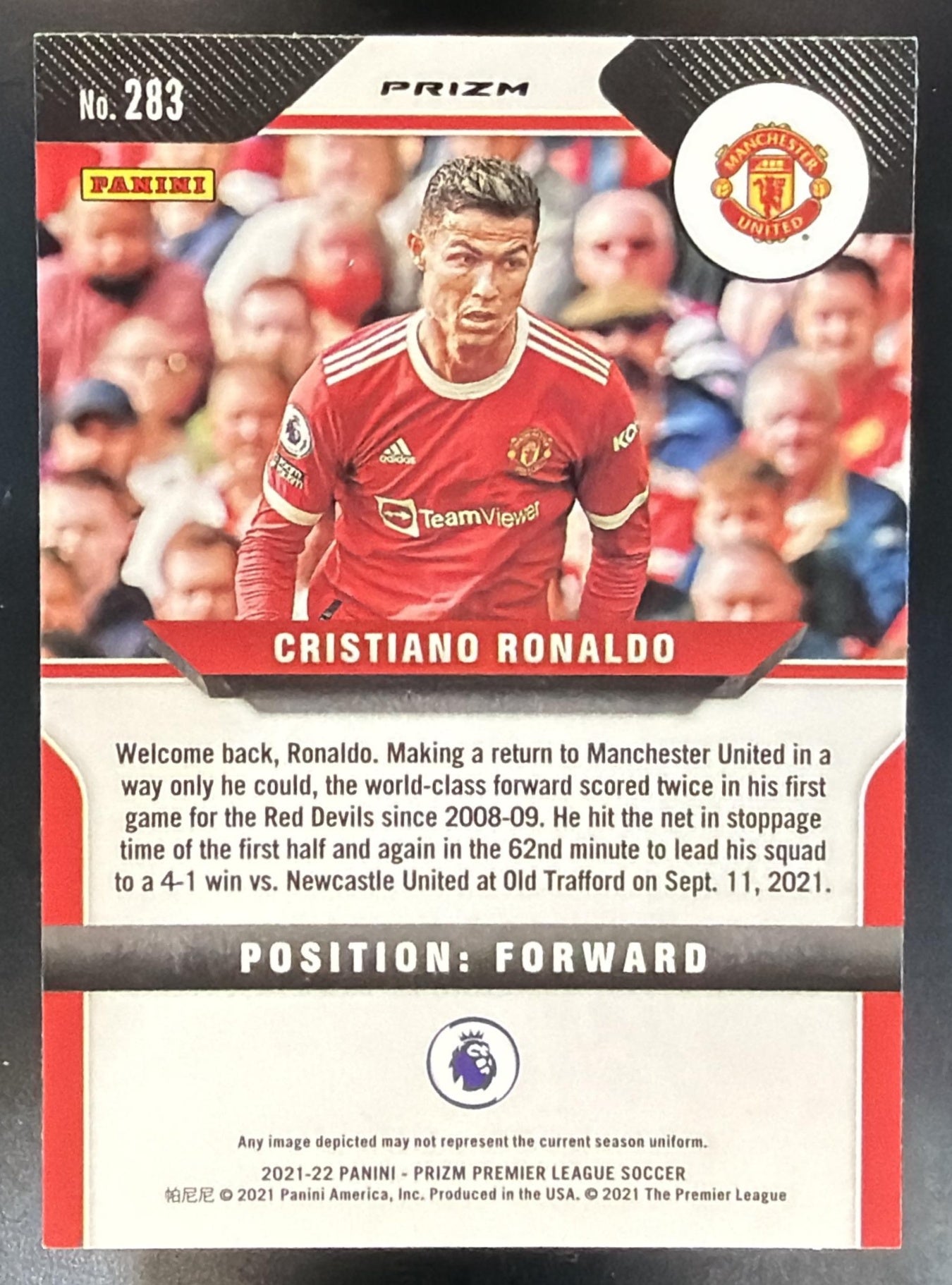 2021 Panini Prizm Premier League Cristiano Ronaldo #283 Prizms Silver Man U — back