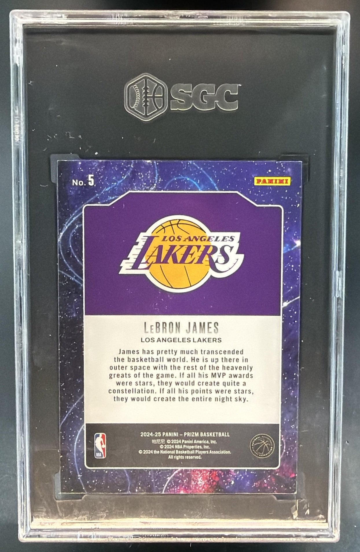 2024-25 Panini Prizm LeBron James #5 Deep Space Lakers SGC 8.5 — back