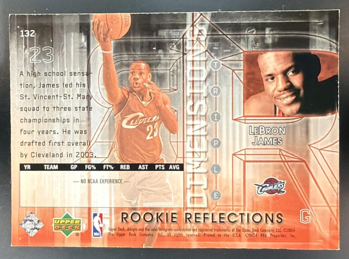 2003-04 Upper Deck Triple Dimensions LeBron James #132/999 RC Cavaliers — back