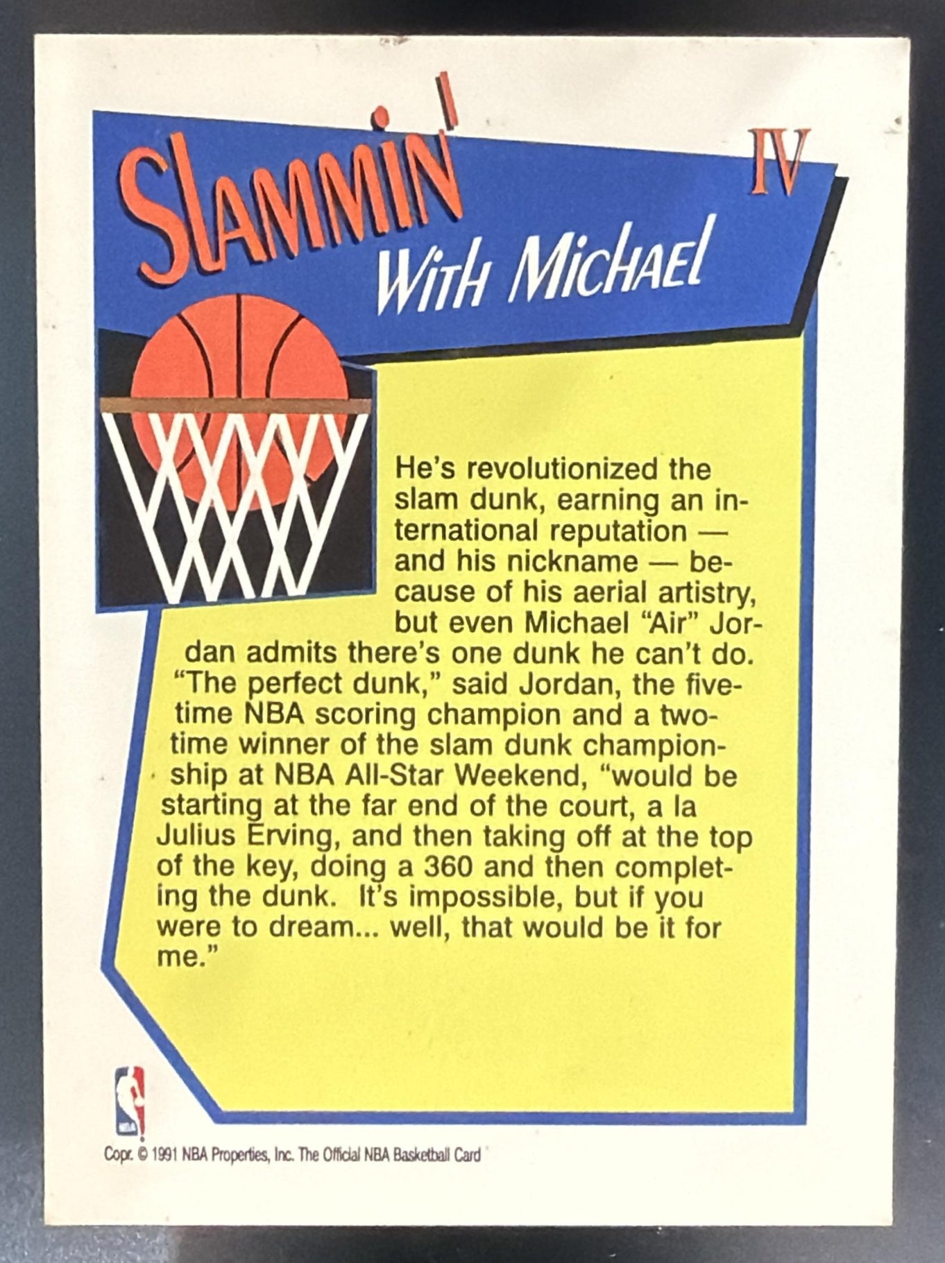 1991-92 Hoops Michael Jordan #IV Slam Dunk Bulls — back