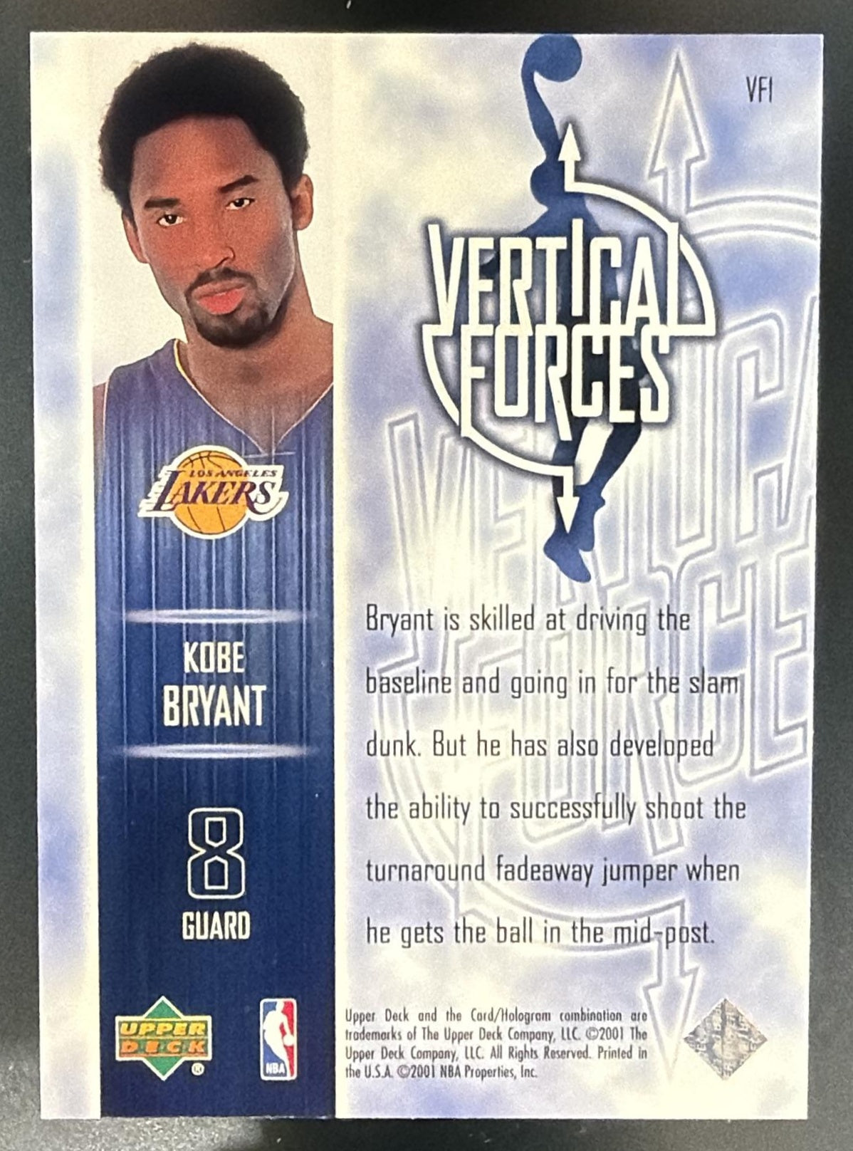 2000-01 Upper Deck Encore Kobe Bryant #VF1 Vertical Forces Lakers — back