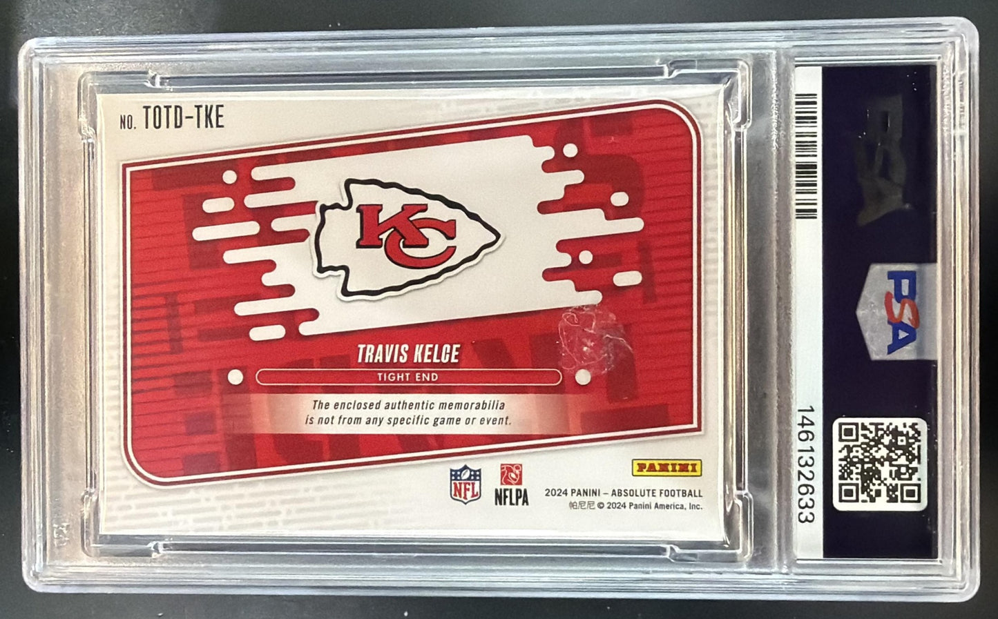 2024 Panini Absolute Travis Kelce Tools of the Trade Double /349 MEM PSA 8 — back