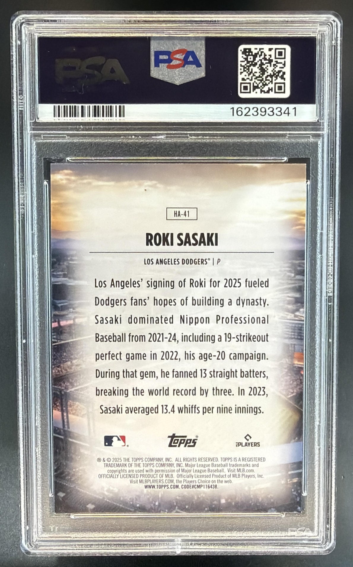 2025 Topps Chrome Update Roki Sasaki #HA-41 Home Field Advantage RC SSP PSA 8 — back