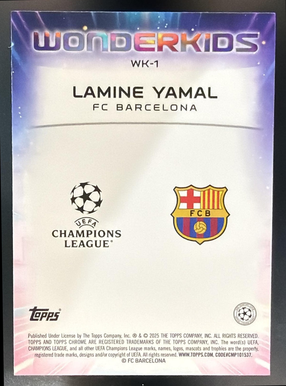 2024 Topps Chrome UEFA Club Competitions Lamine Yamal #WK-1 Wonderkids — back