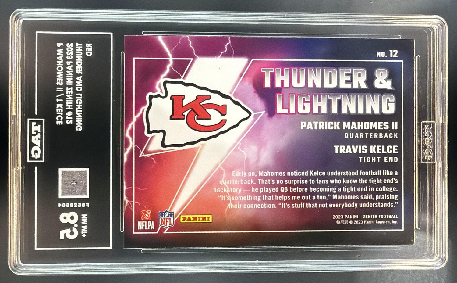2023 Zenith Patrick Mahomes II Travis Kelce Thunder and Lightning Red TAG 8.5 — back