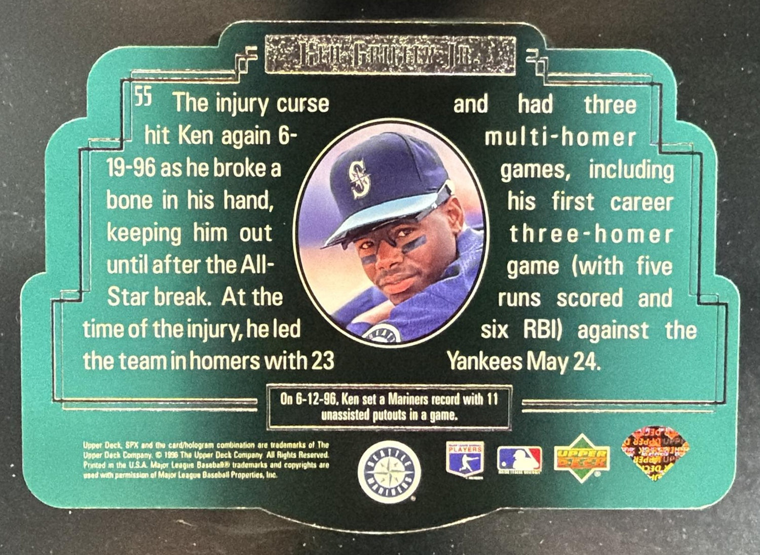 1996 SPx Ken Griffey Jr. #55 Mariners — back