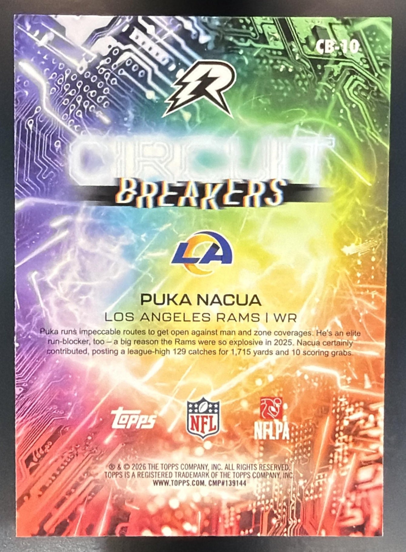 2025 Topps Resurgence Puka Nacua Circuit Breakers Yellow Surge Refractor /225 — back