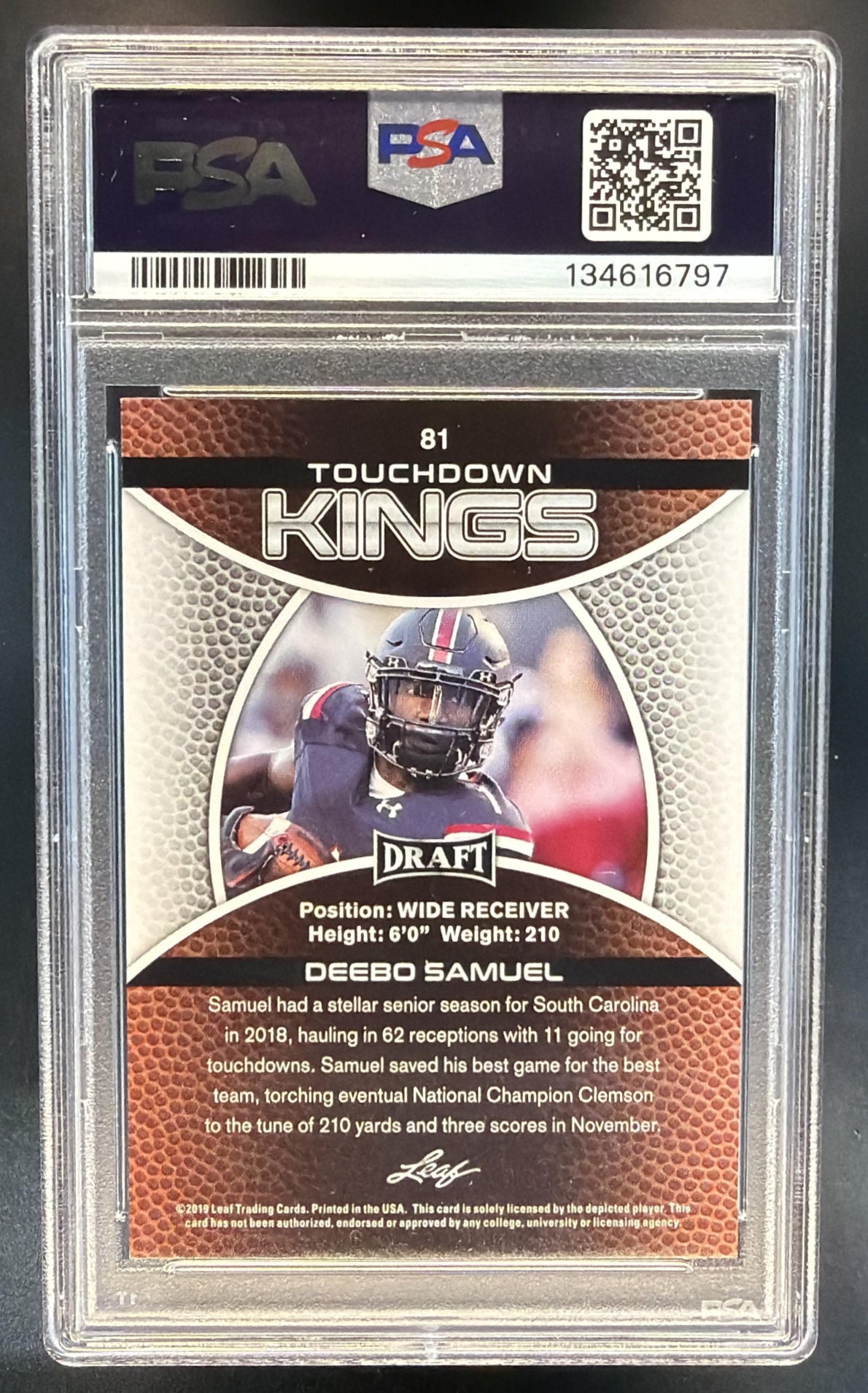 2019 Leaf Draft Deebo Samuel #81 RC Gamecocks PSA 10 — back