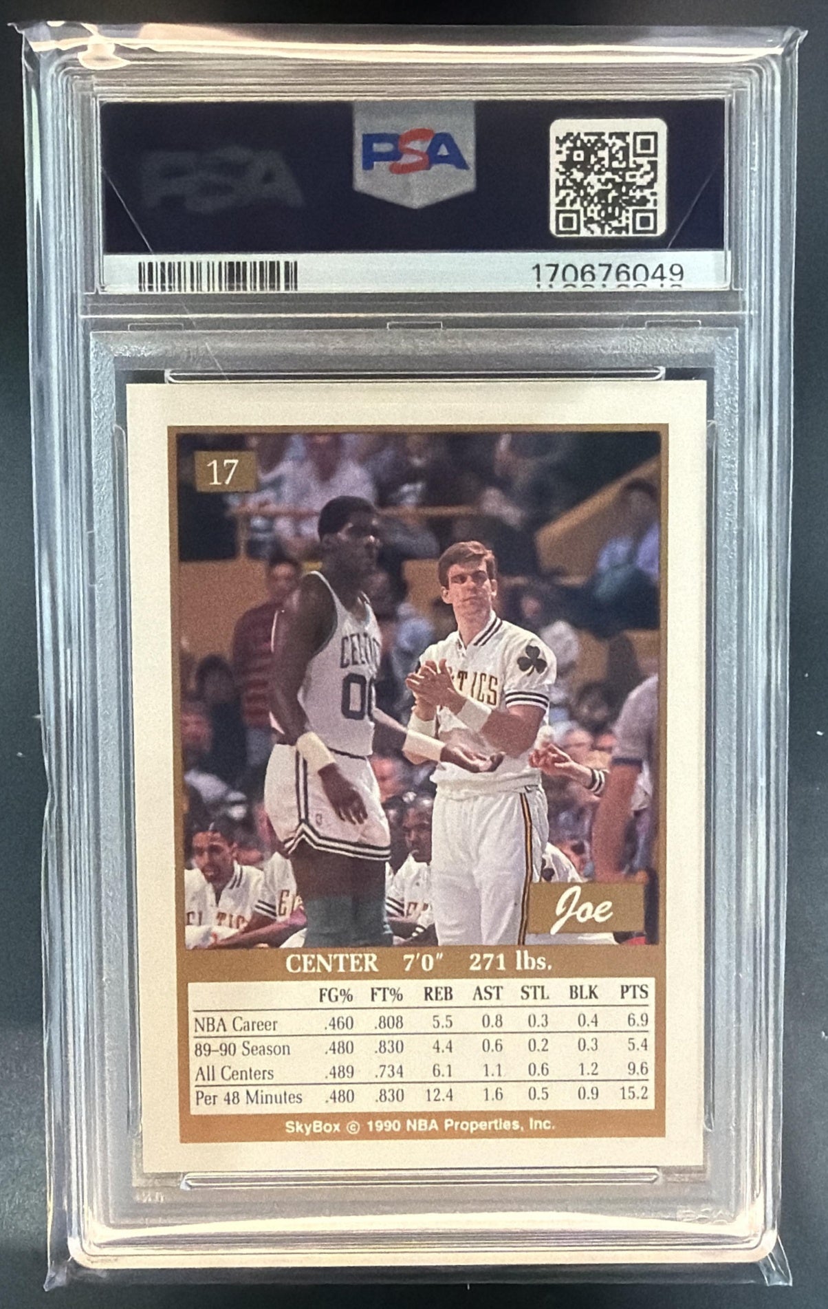 1990-91 Skybox Joe Kleine #17 Celtics PSA 9 — back