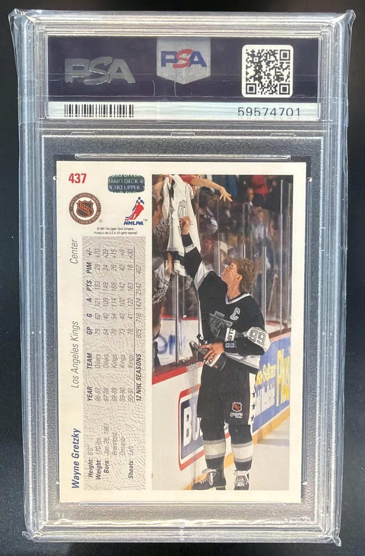 1991-92 Upper Deck Wayne Gretzky #437 Kings PSA 9 — back