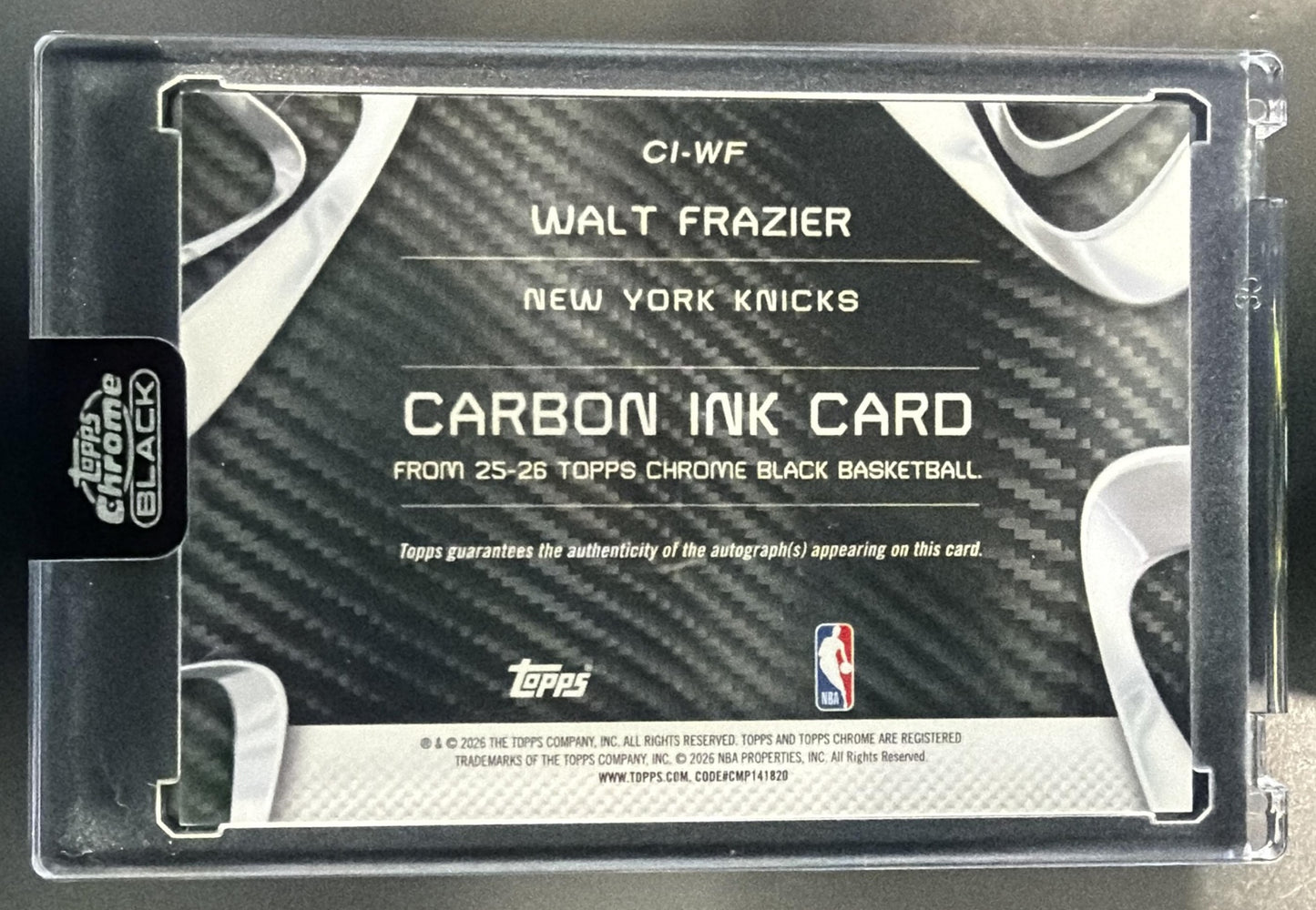 2025 Topps Chrome Black Walt Frazier #CI-WF Carbon Ink Green Refractor /99 Auto — back