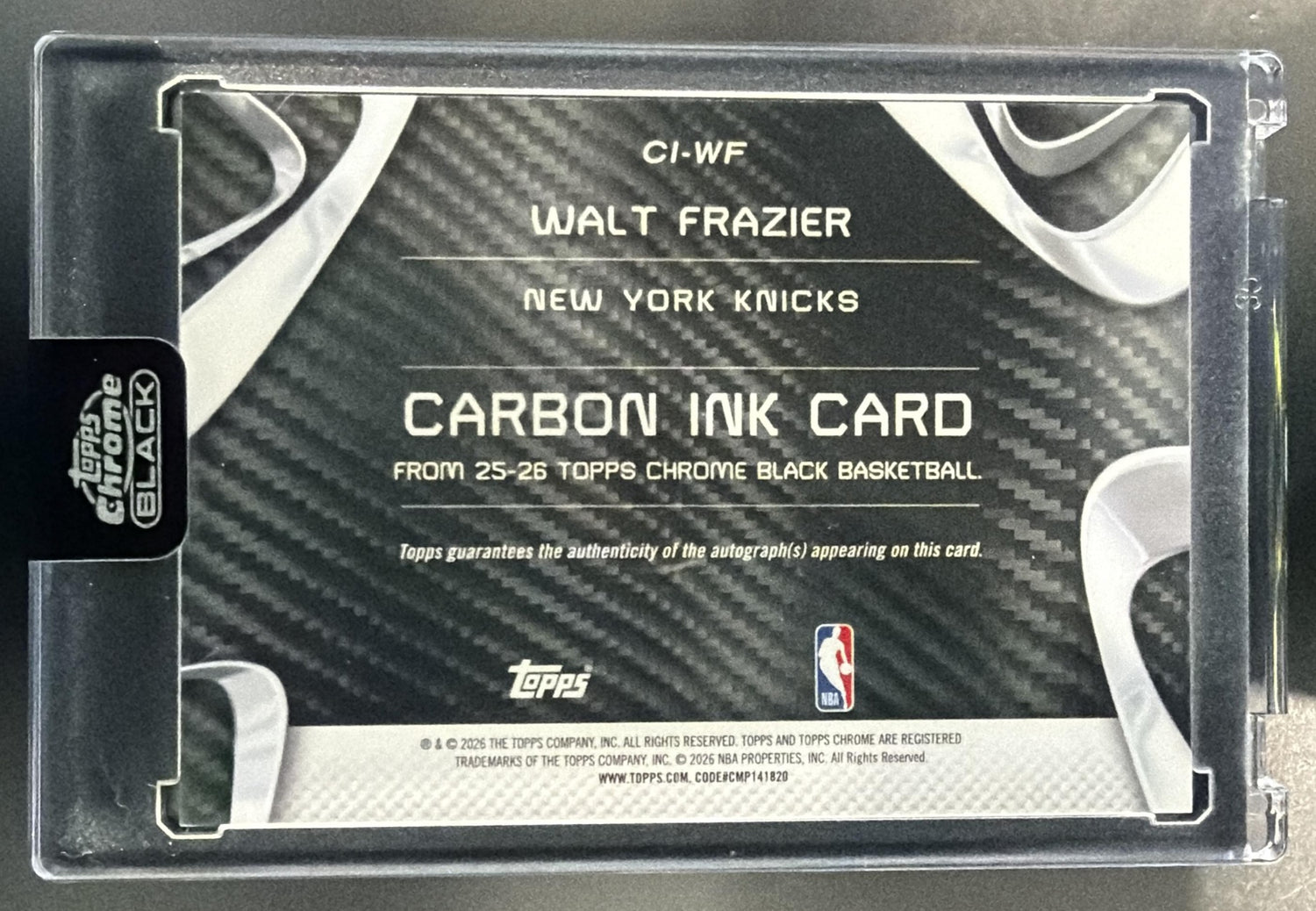 2025 Topps Chrome Black Walt Frazier #CI-WF Carbon Ink Green Refractor /99 Auto — back