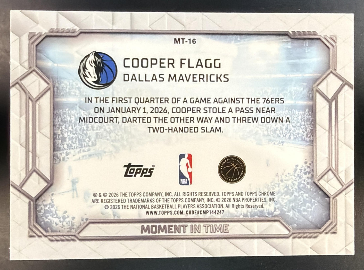 2025-26 Topps Chrome Update Cooper Flagg #MT-16 Moment In Time RC Mavericks — back
