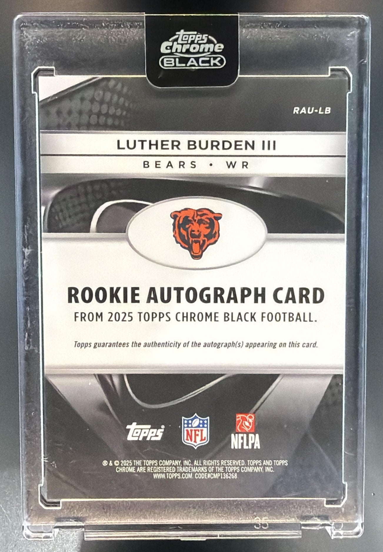 2025 Topps Chrome Black Luther Burden III Rookie Auto Green Refractor /99 RC — back