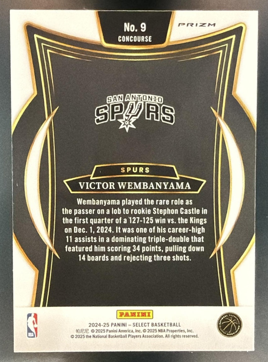 2024-25 Panini Select Victor Wembanyama #9 Concourse Red Cracked Ice Prizm Spurs — back