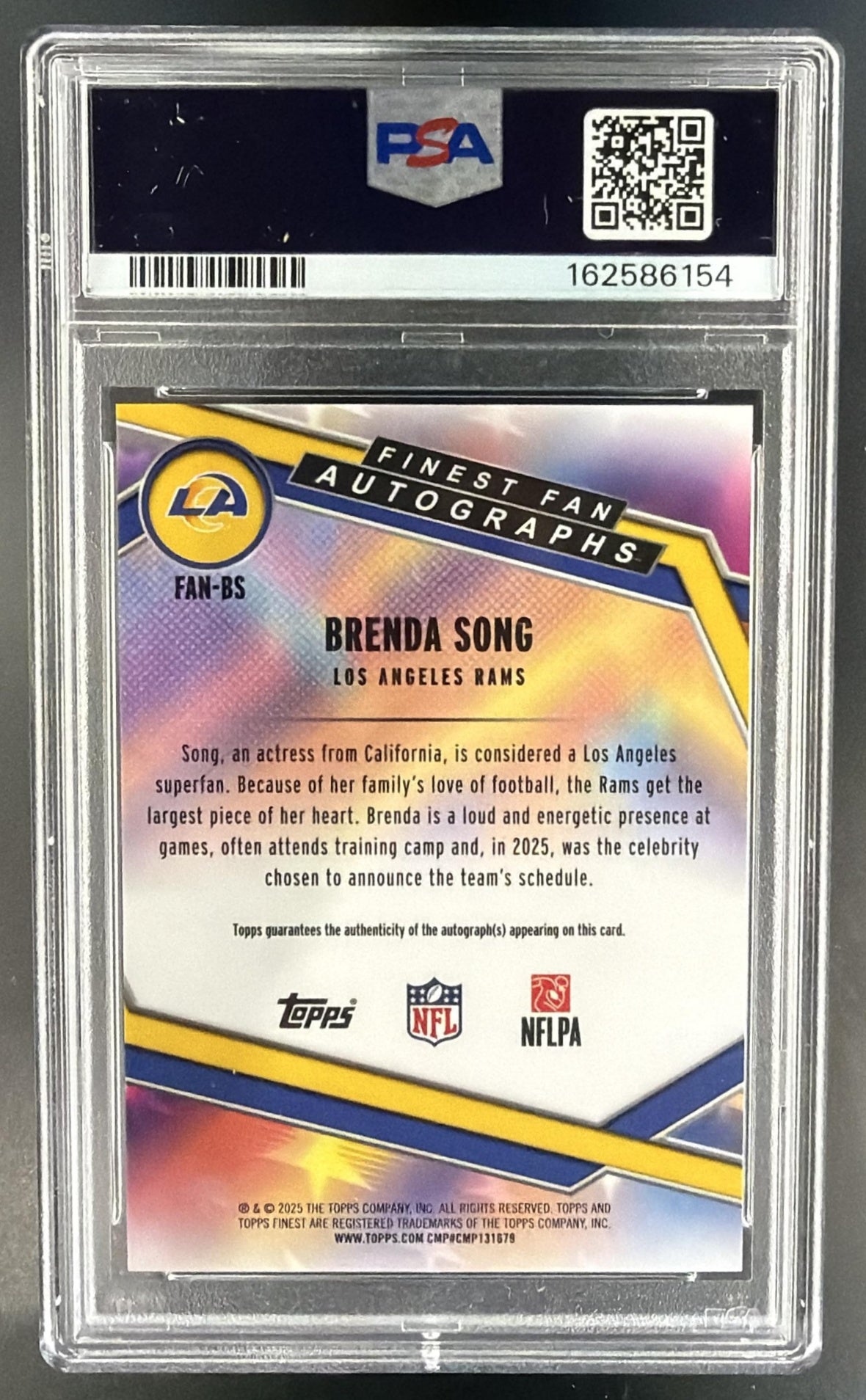 2025 Topps Finest Brenda Song #FAN-BS Fans Auto Rams PSA 10 — back