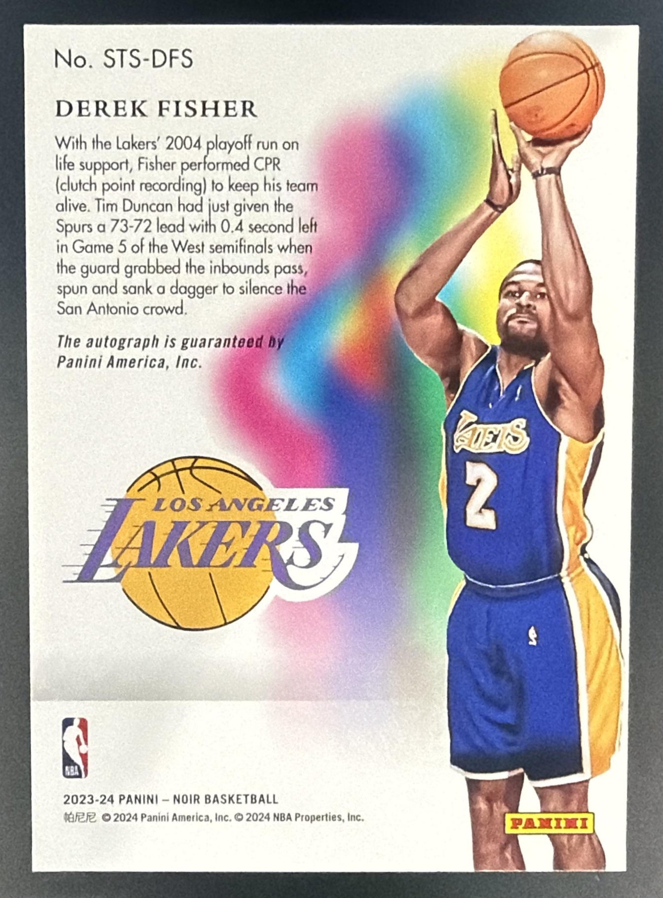 2023 Panini Noir Derek Fisher #STS-DFS Shadow Signatures Gold /25 Auto — back