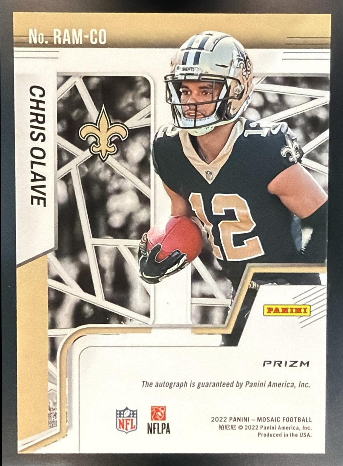 2022 Panini Mosaic Chris Olave #RAM-CO Rookie Auto Mosaic RC Saints — back