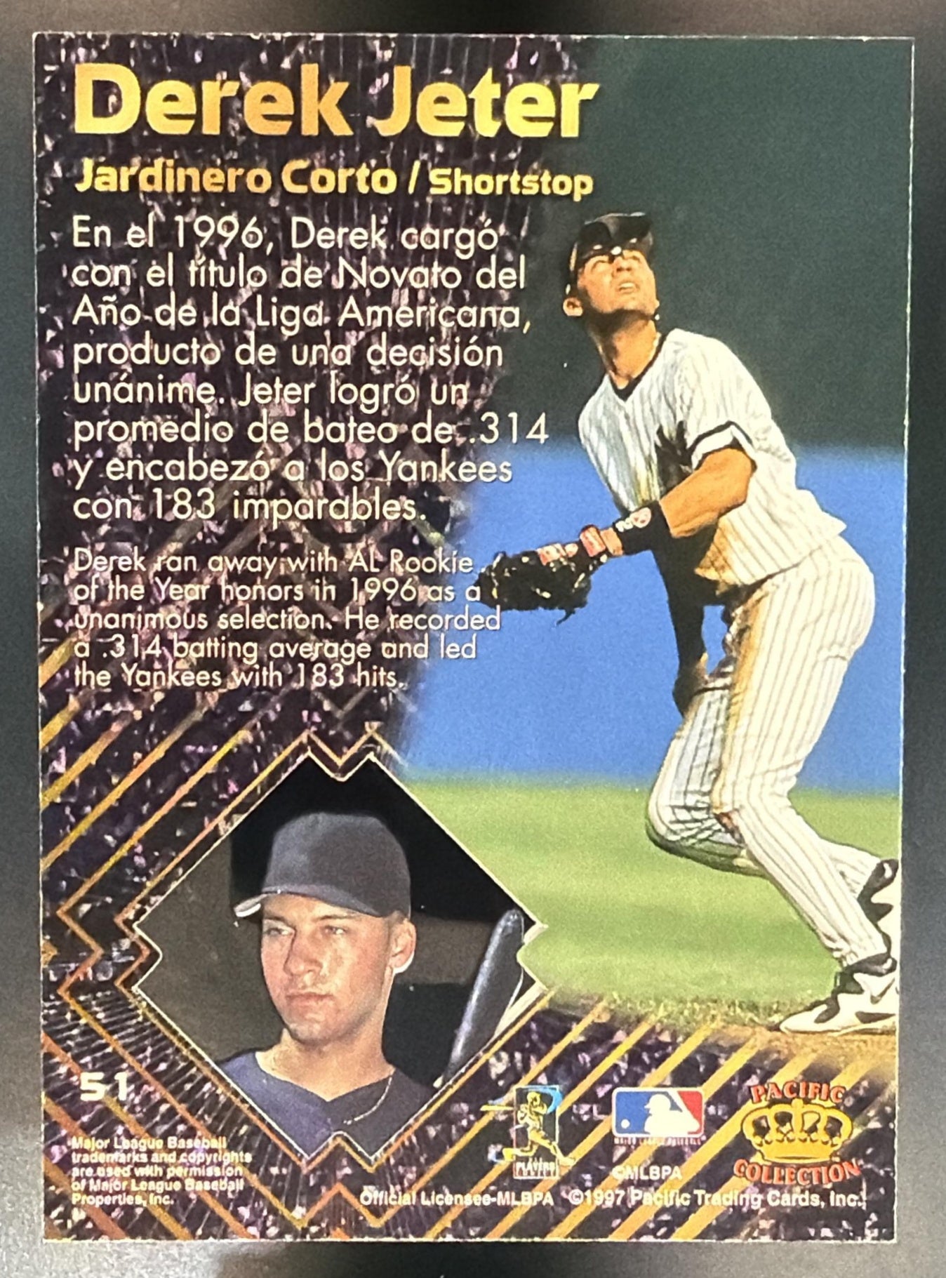 1997 Pacific Prism Invincible Derek Jeter #51 Yankees — back