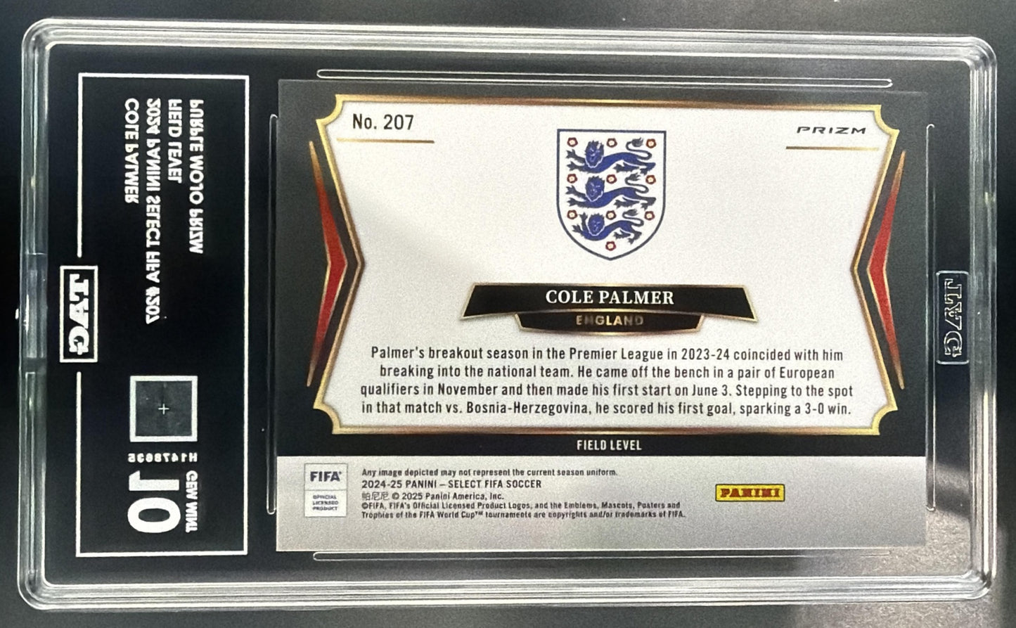 2024-25 Panini Select FIFA Cole Palmer #207 Field Purple Mojo England TAG 10 — back