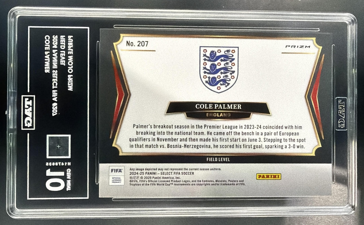 2024-25 Panini Select FIFA Cole Palmer #207 Field Purple Mojo England TAG 10 — back