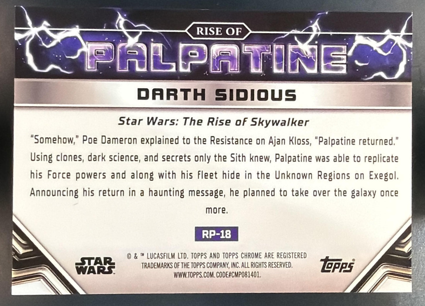 2024 Topps Chrome Star Wars Palpatine Resurrected The Rise of Gold Refractor /50 — back