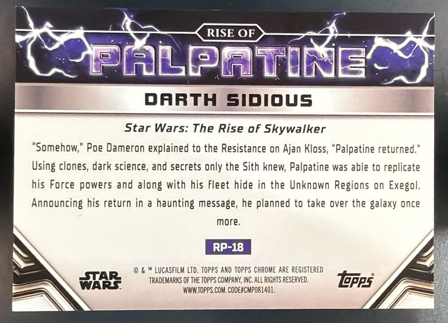 2024 Topps Chrome Star Wars Palpatine Resurrected The Rise of Gold Refractor /50 — back