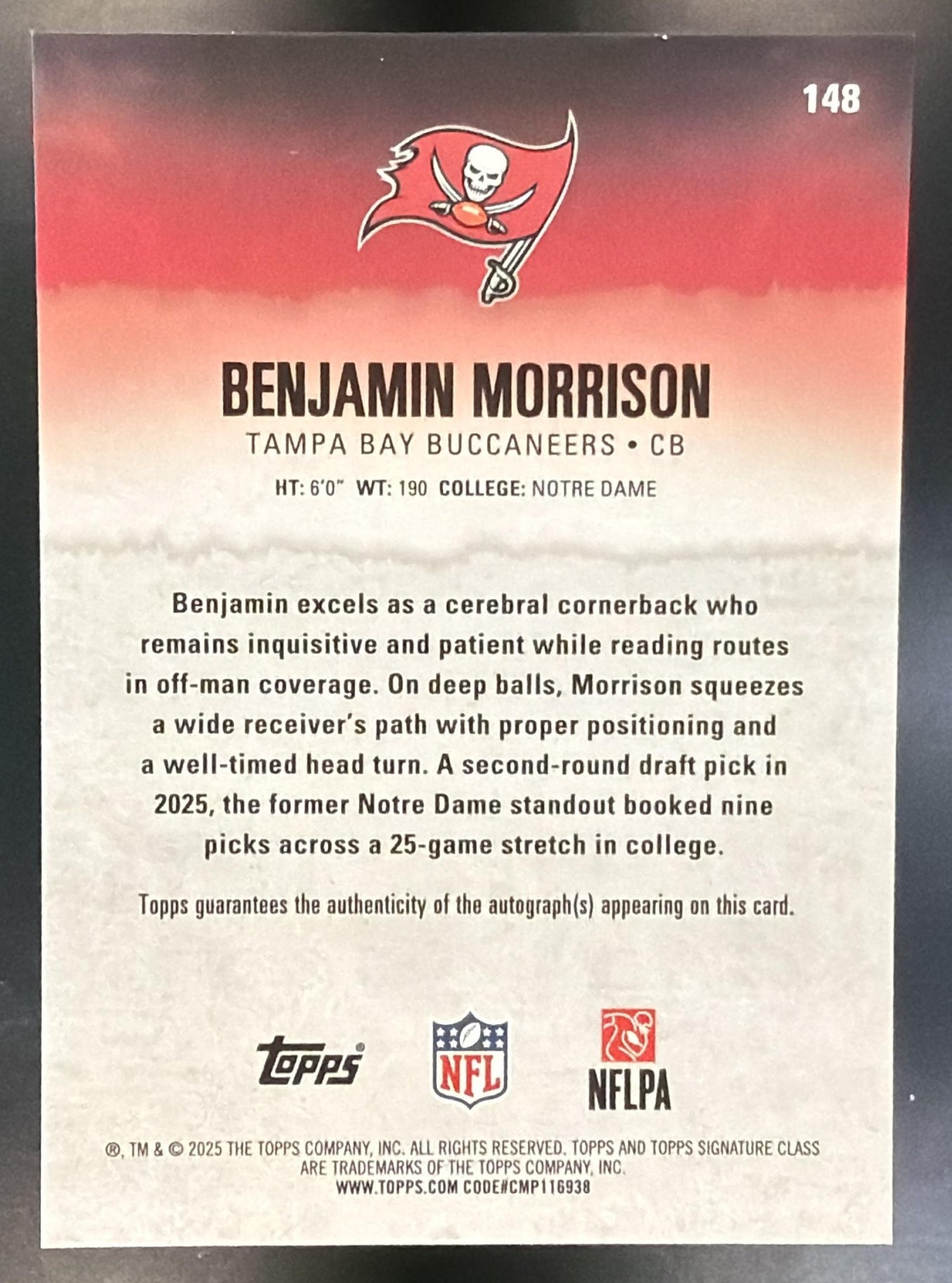 2025 Topps Signature Class Benjamin Morrison #148 Rookie Chrome Auto RC — back