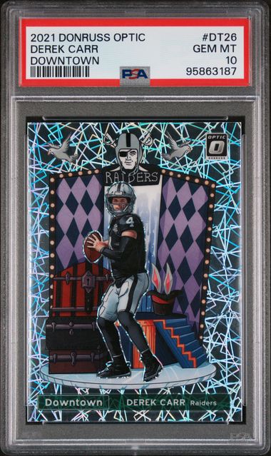 2021 PANINI DONRUSS OPTIC DOWNTOWN #DT26 DEREK CARR DOWNTOWN PSA 10