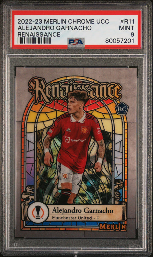 2022-23 Topps Merlin Chrome UEFA UCC ALEJANDRO GARNACHO RC RENAISSANCE PSA 9