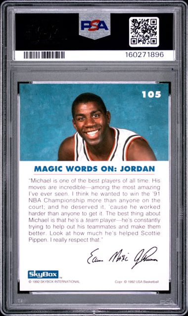 1992 SKYBOX USA BASKETBALL #105 MAGIC ON JORDAN USA BASKETBALL PSA 5