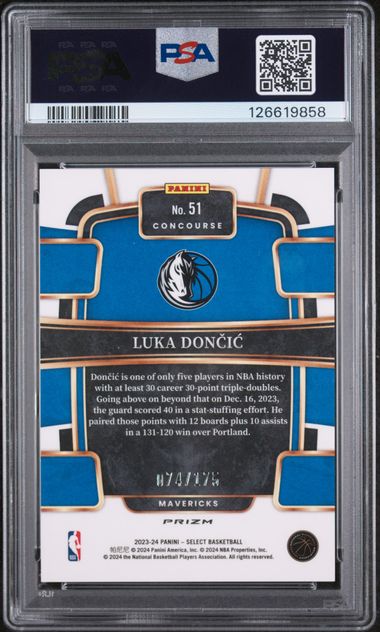 2023 PANINI SELECT #51 LUKA DONCIC PURPLE FLASH PSA 9