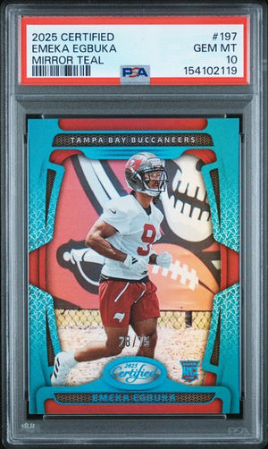 2025 PANINI CERTIFIED #197 EMEKA EGBUKA MIRROR TEAL /75 PSA 10