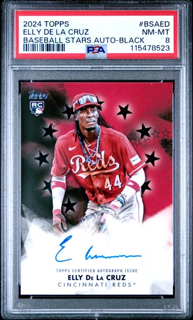 2024 TOPPS BASEBALL STARS AUTO BLACK ELLY DE LA CRUZ ROOKIE /199 PSA 8 REDS