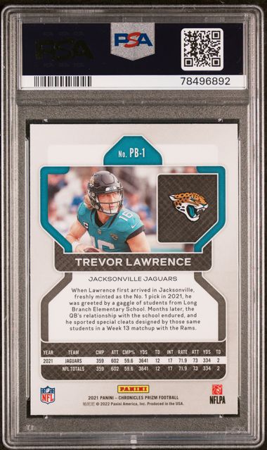 2021 PANINI CHRONICLES PRIZM BLACK #PB-1 TREVOR LAWRENCE PRIZM BLACK PSA 9
