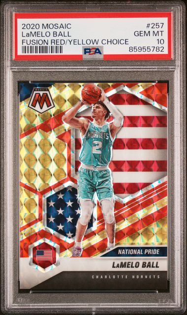 2020 PANINI MOSAIC #257 LaMELO BALL FUSION RED/YELLOW CHOICE /88 PSA 10