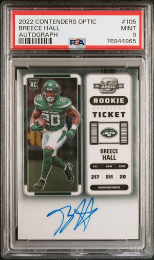 2022 PANINI CONTENDERS OPTIC #105 BREECE HALL ROOKIE AUTOGRAPH PSA 9