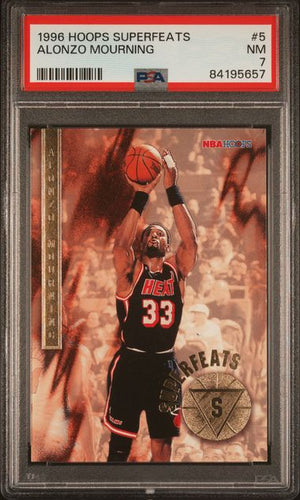 1996 HOOPS SUPERFEATS #5 ALONZO MOURNING PSA 7