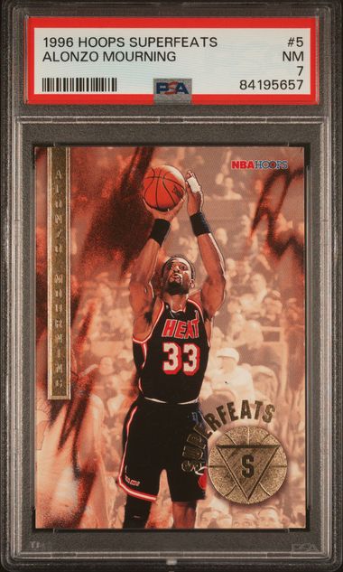 1996 HOOPS SUPERFEATS #5 ALONZO MOURNING PSA 7