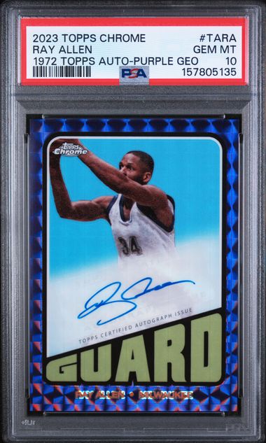 2023 TOPPS CHROME 1972 TOPPS AUTOGRAPHS RAY ALLEN 1972 PURPLE GEO PSA 10