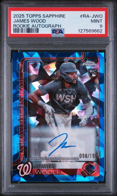2025 Topps Chrome Sapphire James Wood Auto /199 Nationals Rookie RC SP PSA 9