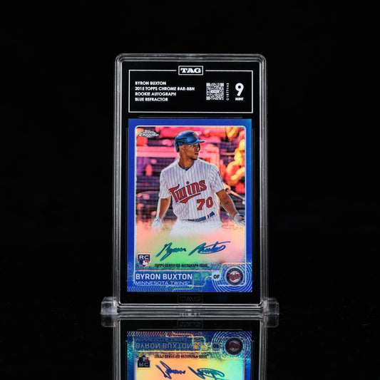 2015 Topps Chrome BYRON BUXTON Rookie Blue Refractor Auto /150 Twins RC TAG 9